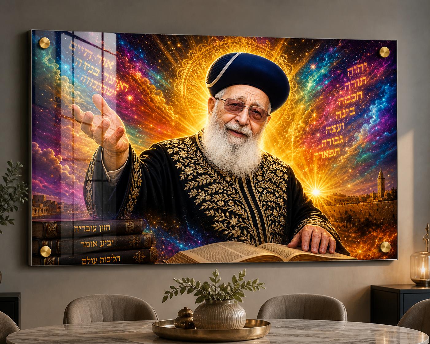 שלהבת התורה - מרן הרב עובדיה יוסף - תמונת זכוכית לבית קודש מיהלום לבית